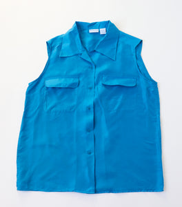 Blue Silk Sleeveless Shirt - Blouse - Backwood Blues - L /  UK 14