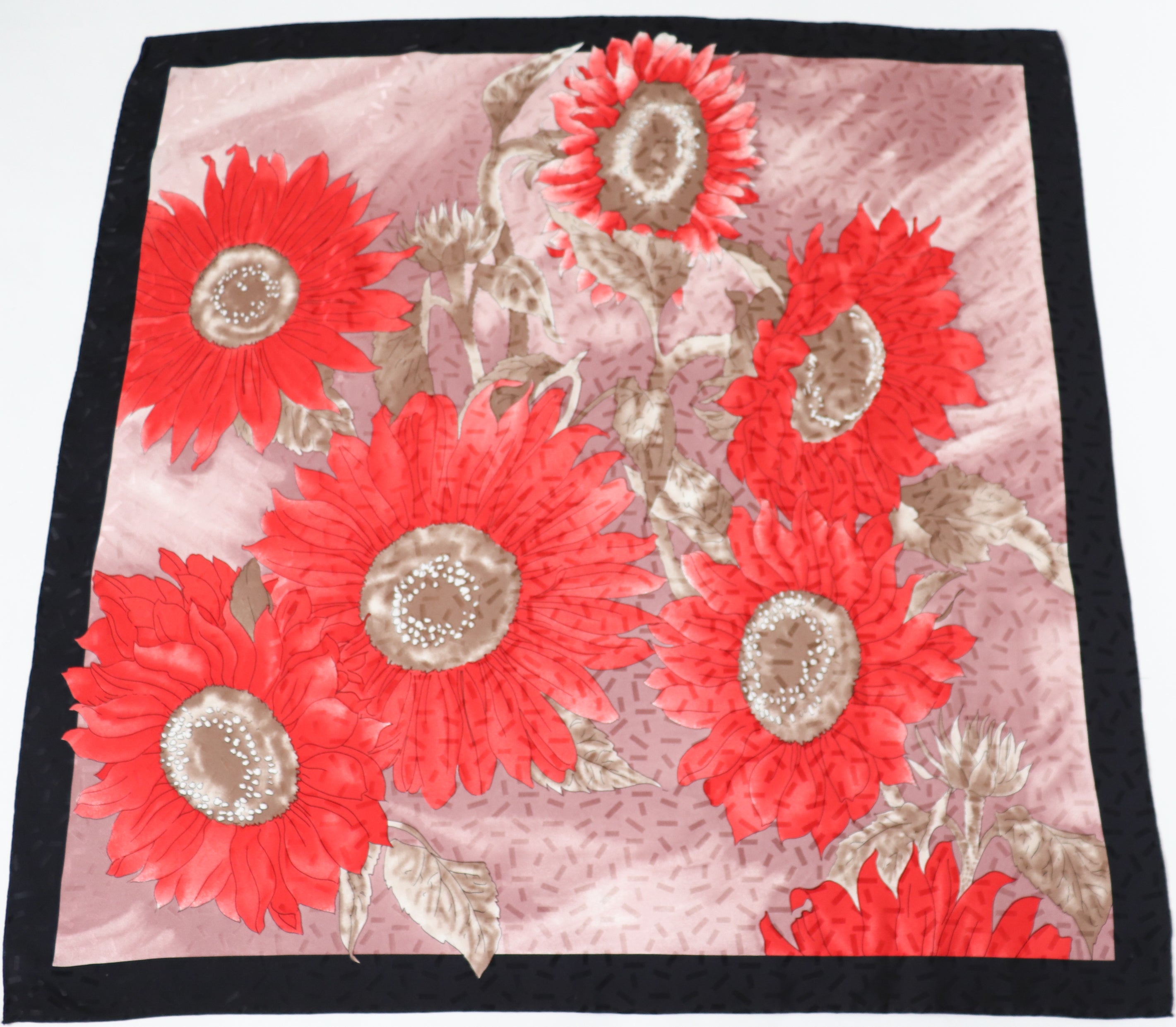 Vintage Silk Scarf - Red Sunflowers - LARGE