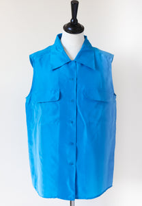 Blue Silk Sleeveless Shirt - Blouse - Backwood Blues - L /  UK 14