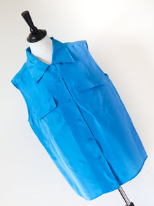 Blue Silk Sleeveless Shirt - Blouse - Backwood Blues - L /  UK 14