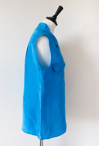 Blue Silk Sleeveless Shirt - Blouse - Backwood Blues - L /  UK 14