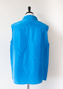 Blue Silk Sleeveless Shirt - Blouse - Backwood Blues - L /  UK 14