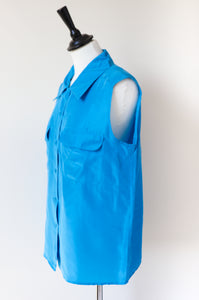 Blue Silk Sleeveless Shirt - Blouse - Backwood Blues - L /  UK 14