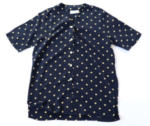 Silk Spotted Tunic Top - Short Sleeve Blouse - Fit M - UK 12