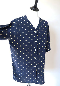 Silk Spotted Tunic Top - Short Sleeve Blouse - Fit M - UK 12