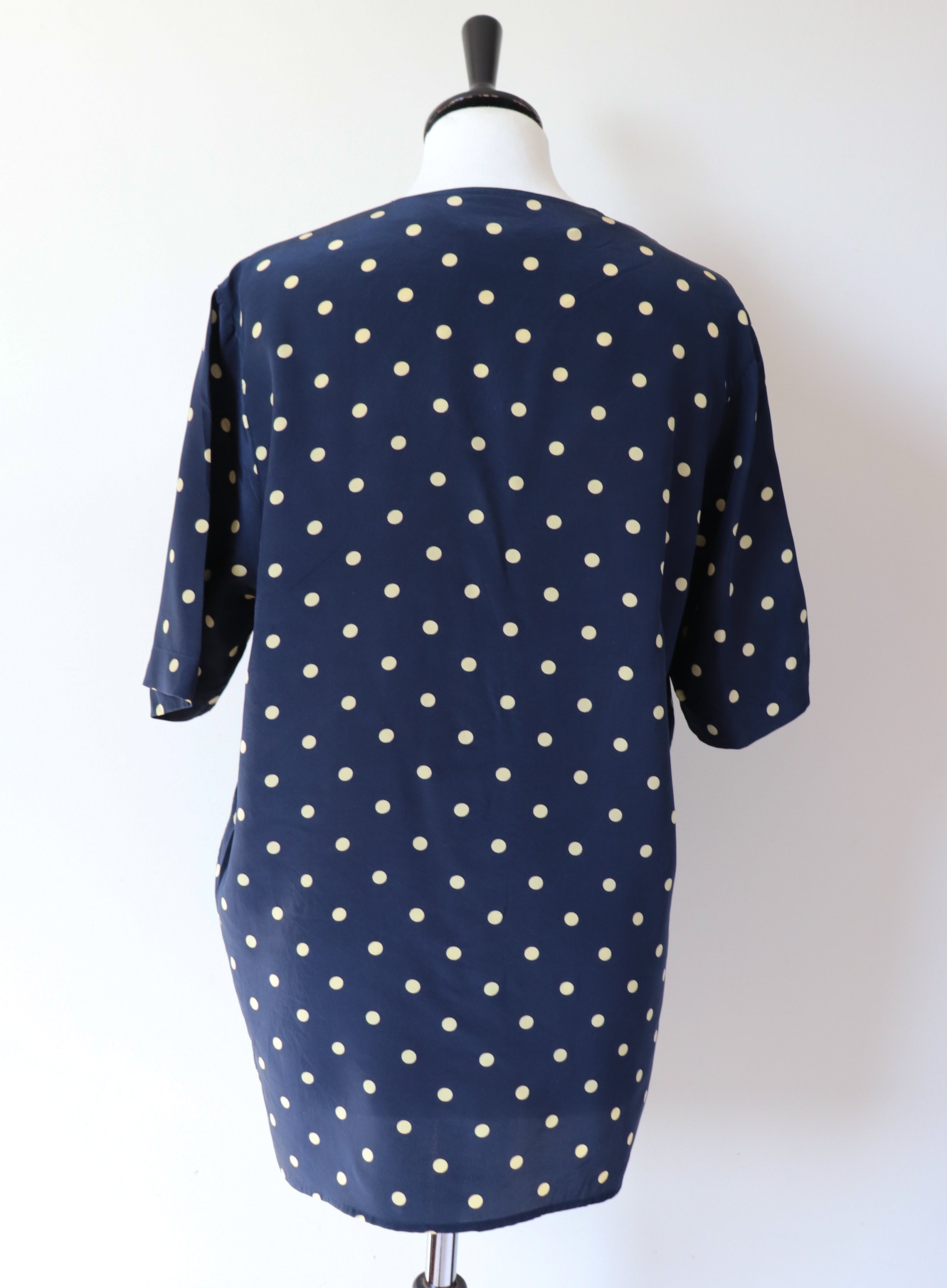 Silk Spotted Tunic Top - Short Sleeve Blouse - Fit M - UK 12