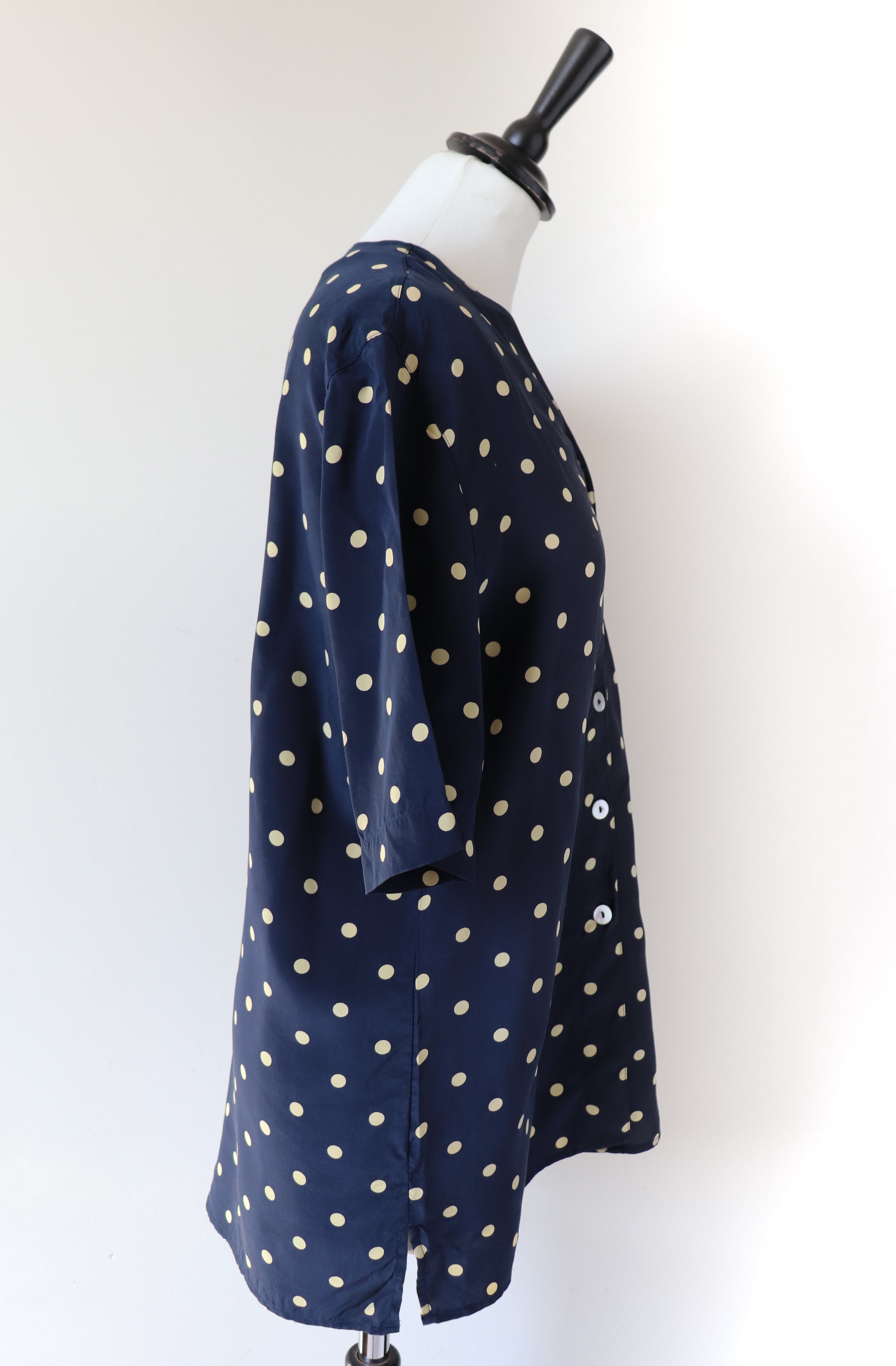 Silk Spotted Tunic Top - Short Sleeve Blouse - Fit M - UK 12