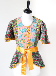 Vintage 1970s Floral Cotton Peplum Blouse - Made in France  - XXS / UK 6