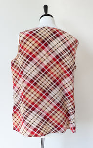 Silk Camisole Vest Top - Beige / Red  Plaid - L / UK 14