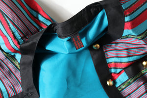 100% Silk Striped Evening Jacket  - Red / Turquoise Blue  M / UK 12