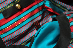 100% Silk Striped Evening Jacket  - Red / Turquoise Blue  M / UK 12