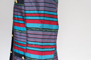 100% Silk Striped Evening Jacket  - Red / Turquoise Blue  M / UK 12