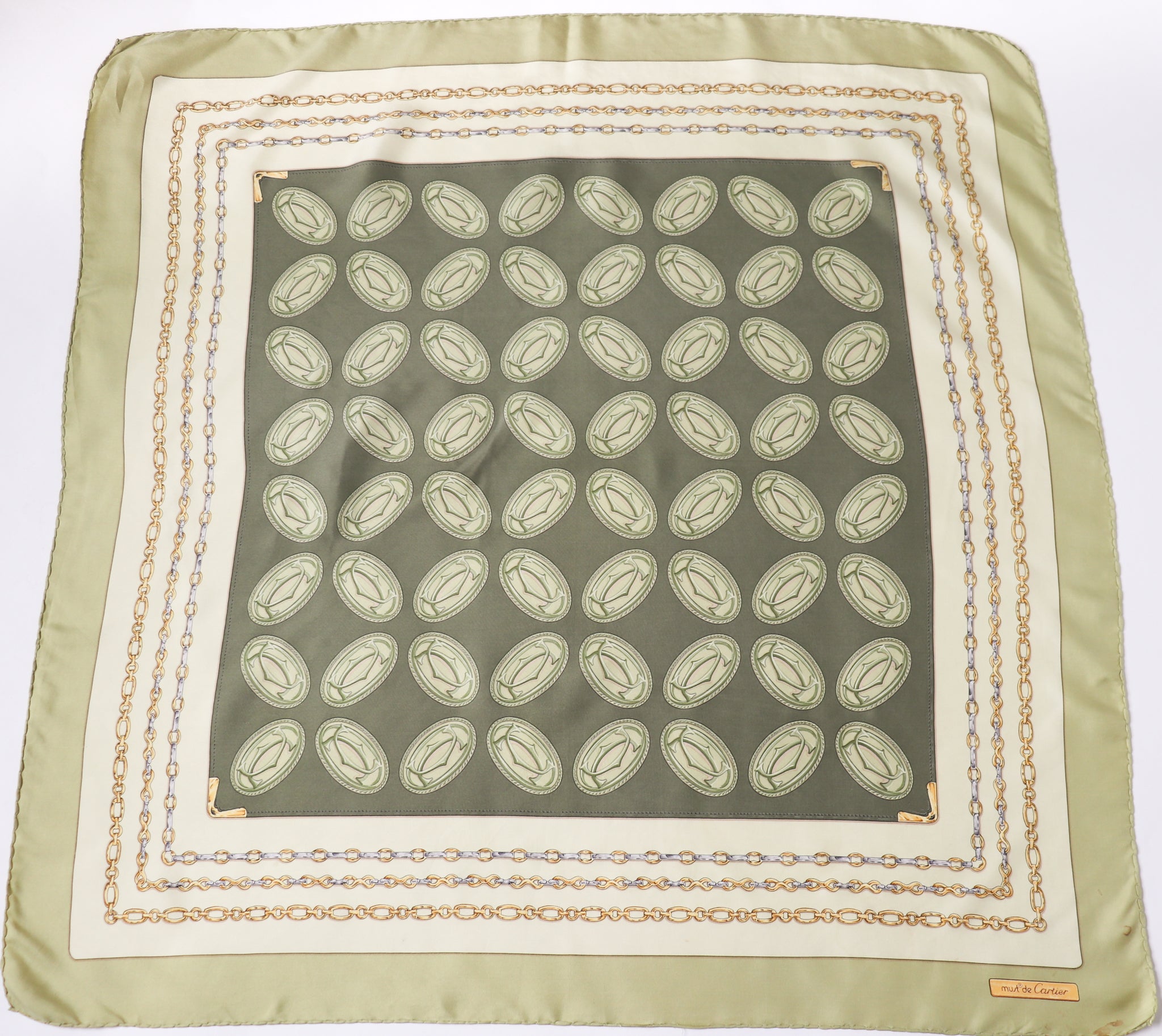 Must de Cartier Vintage Silk Scarf - Green - Monogram Logo Print - LARGE