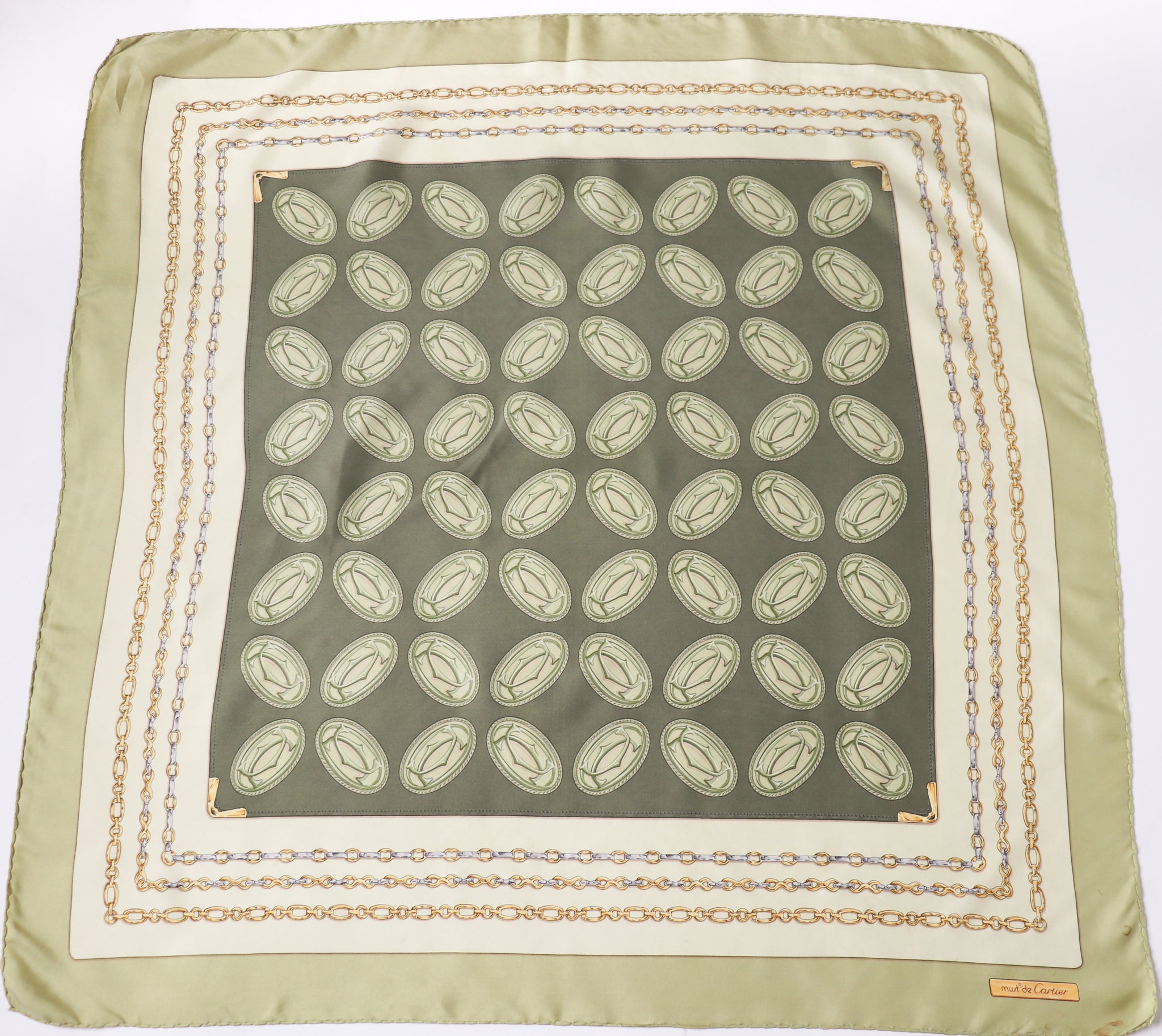 Must de Cartier Vintage Silk Scarf  - Green - Monogram Logo Print - LARGE