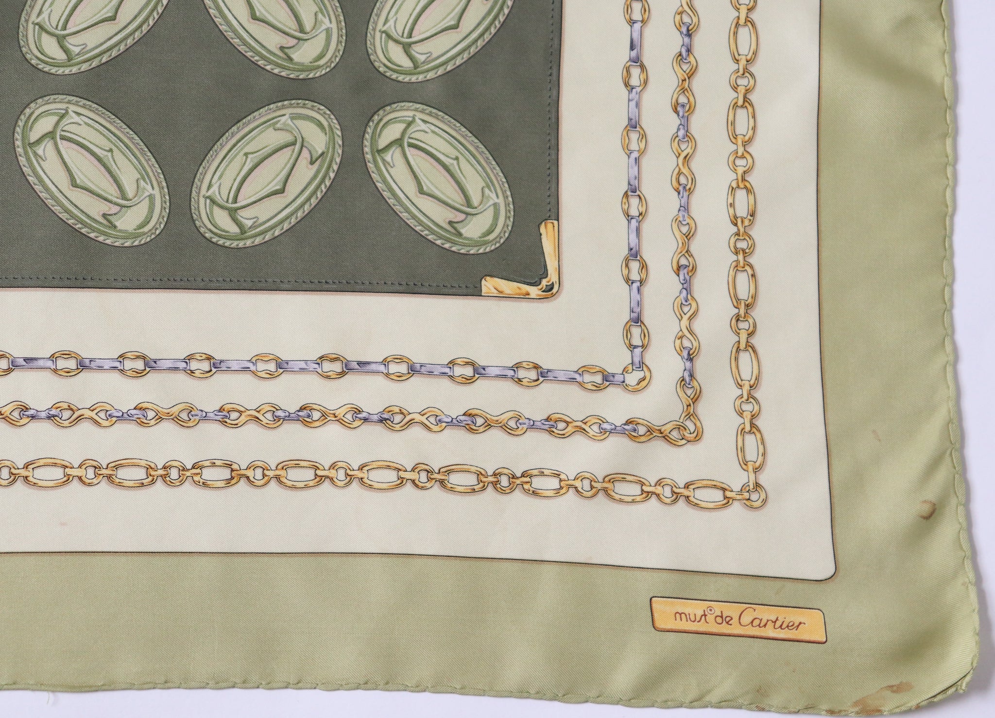 Must de Cartier Vintage Silk Scarf - Green - Monogram Logo Print - LARGE