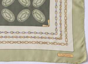 Must de Cartier Vintage Silk Scarf  - Green - Monogram Logo Print - LARGE