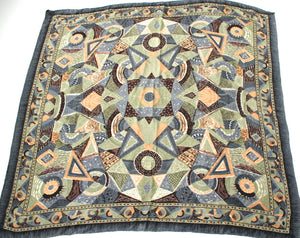 Vintage silk shawl - Cubist pattern - X Large
