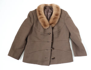 1960s Wool Vintage Jacket - Mink Fur Collar - Modell Velisch - M / UK 12