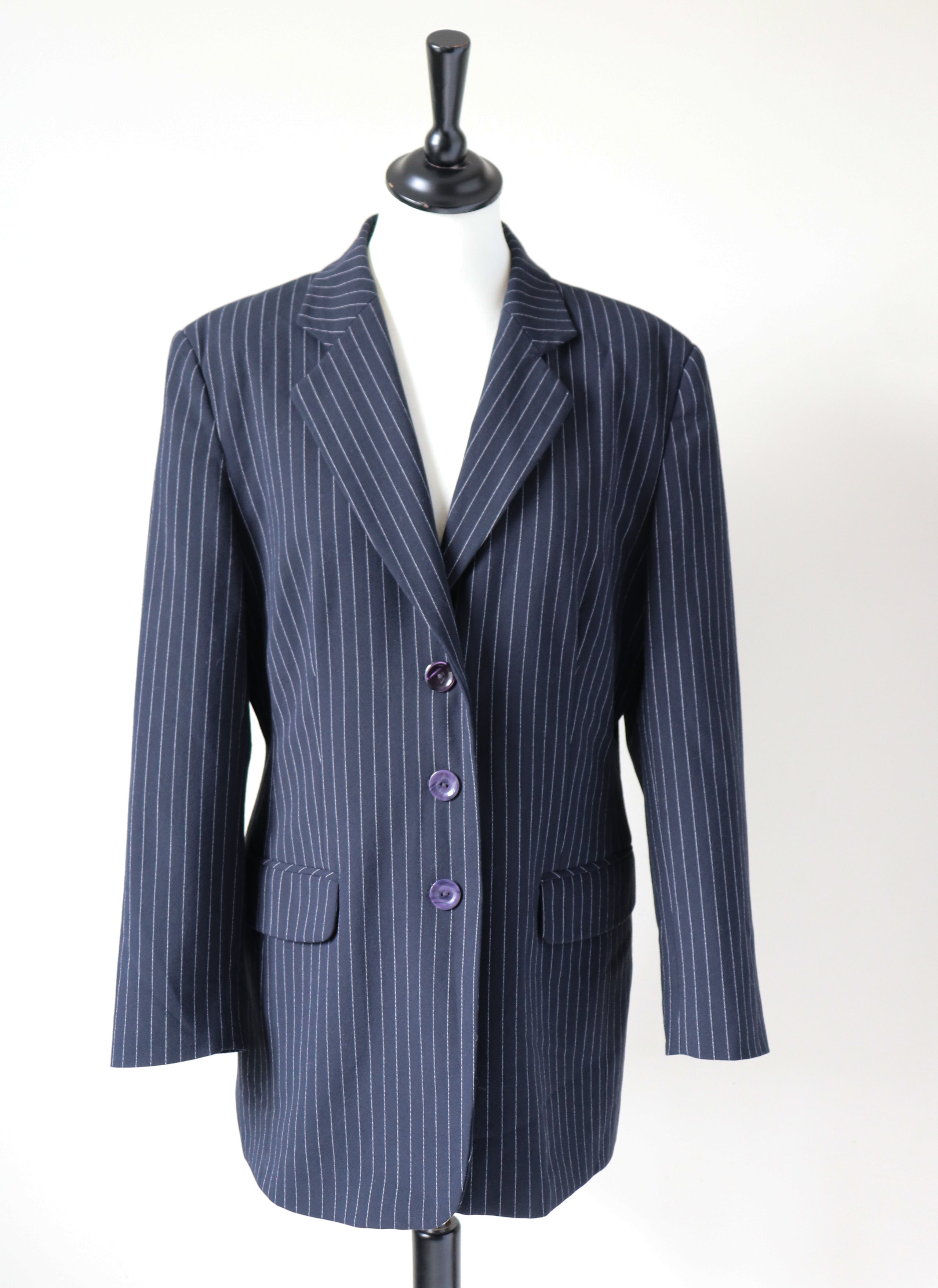 Pinstripe Blue Blazer Jacket - Bryna M - M / UK 12