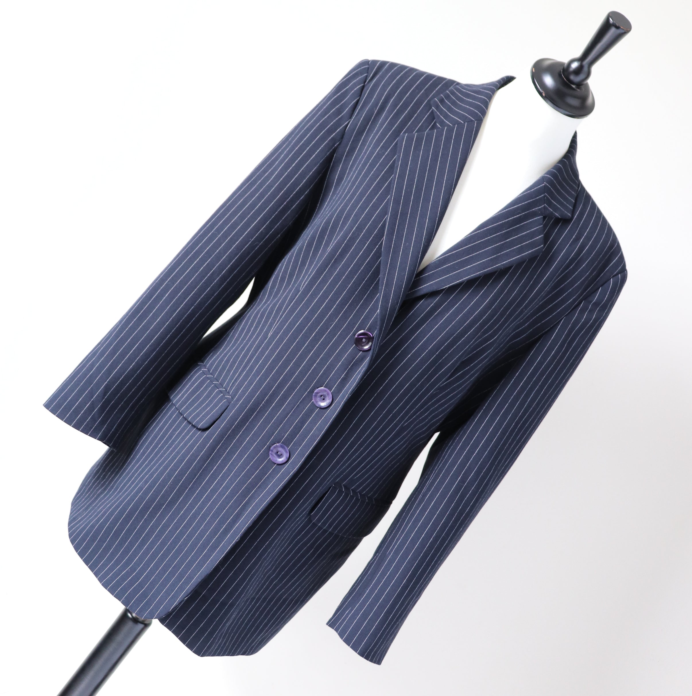 Pinstripe Blue Blazer Jacket - Bryna M - M / UK 12