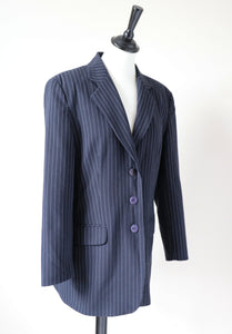 Pinstripe Blue Blazer Jacket - Bryna M - M / UK 12
