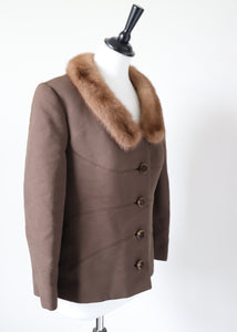 1960s Wool Vintage Jacket - Mink Fur Collar - Modell Velisch - M / UK 12