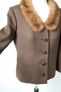 1960s Wool Vintage Jacket - Mink Fur Collar - Modell Velisch - M / UK 12