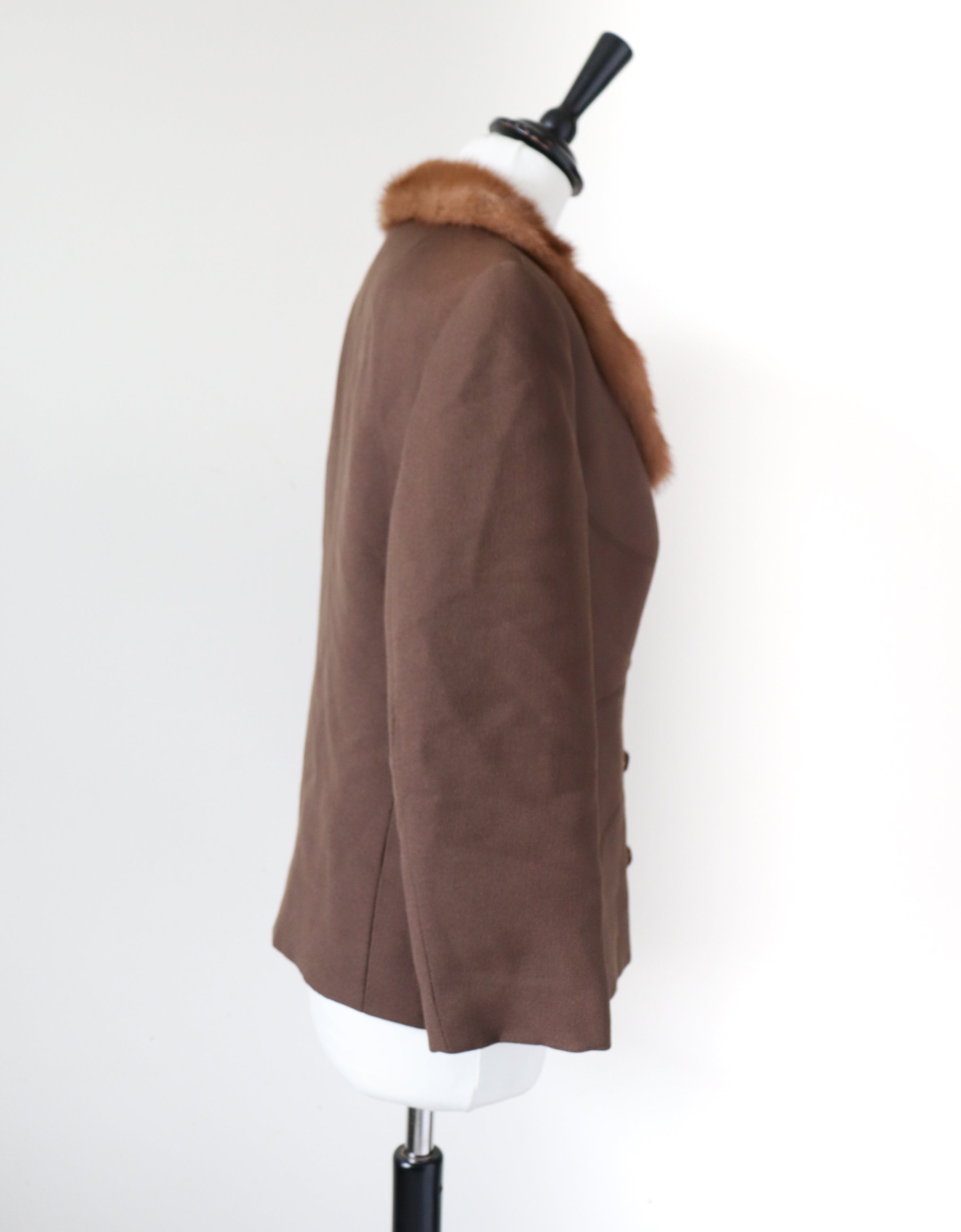 1960s Wool Vintage Jacket - Mink Fur Collar - Modell Velisch - M / UK 12