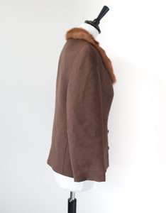 1960s Wool Vintage Jacket - Mink Fur Collar - Modell Velisch - M / UK 12