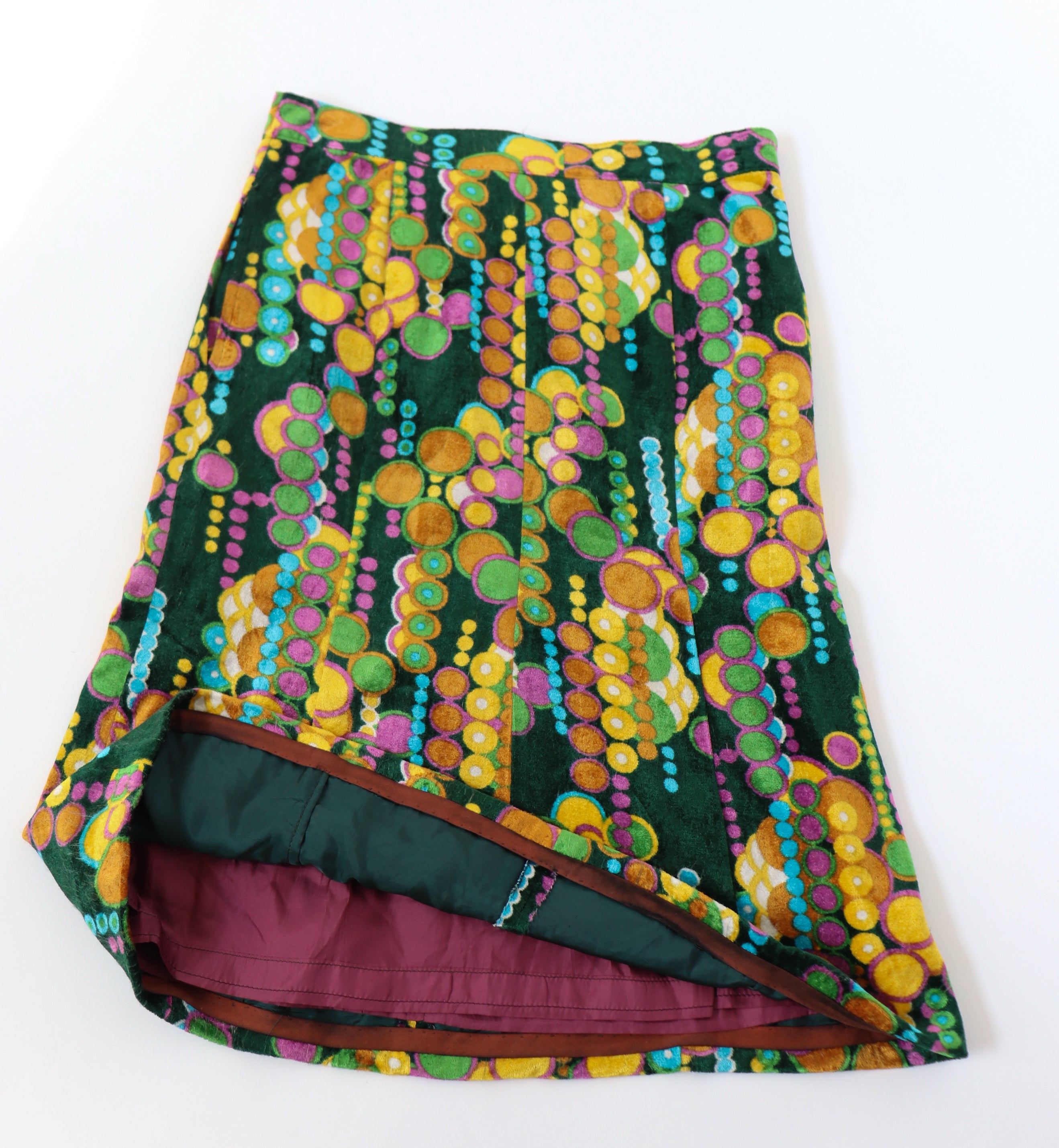1970s Psychedelic Skirt - Velour - Green / Multicolours - S / UK 10