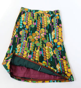 1970s Psychedelic Skirt - Velour - Green / Multicolours - S / UK 10