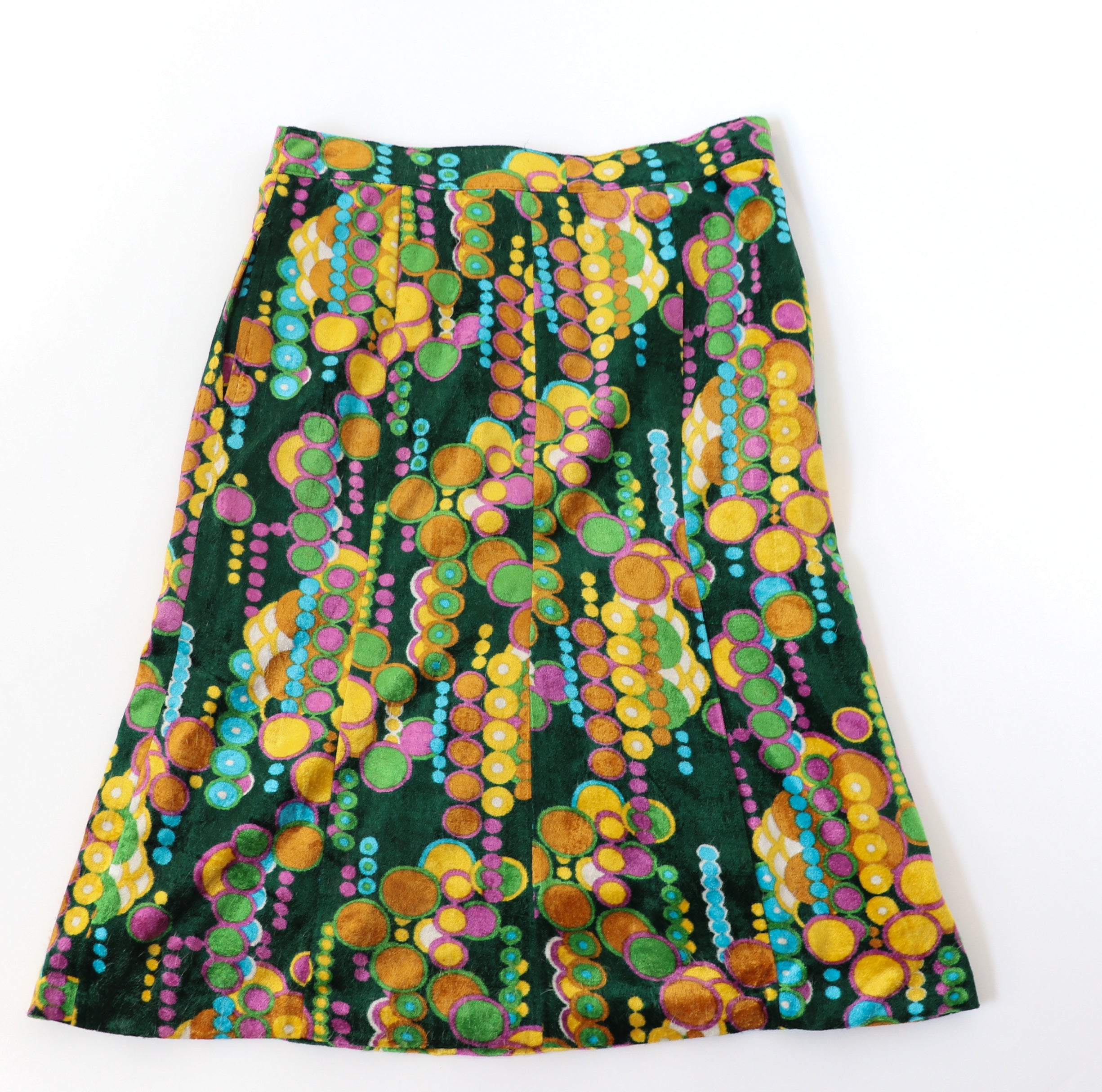 1970s Psychedelic Skirt - Velour - Green / Multicolours - S / UK 10