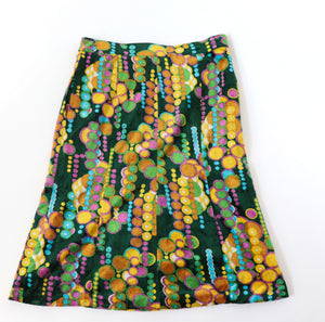 1970s Psychedelic Skirt - Velour - Green / Multicolours - S / UK 10