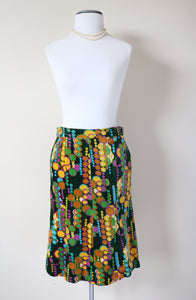 1970s Psychedelic Skirt - Velour - Green / Multicolours - S / UK 10