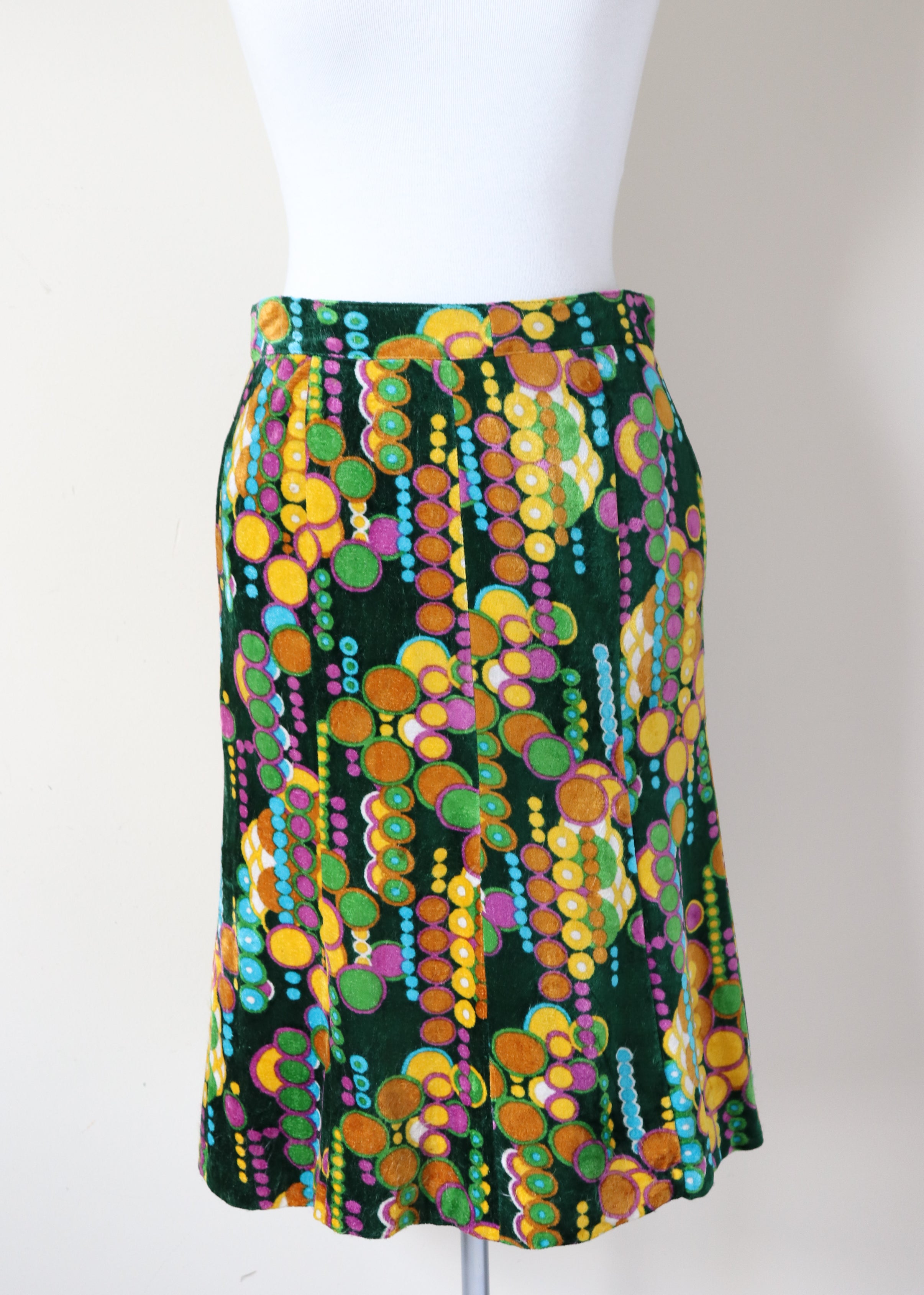 1970s Psychedelic Skirt - Velour - Green / Multicolours - S / UK 10