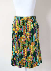 1970s Psychedelic Skirt - Velour - Green / Multicolours - S / UK 10