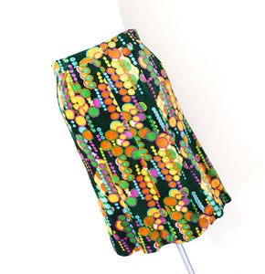 1970s Psychedelic Skirt - Velour - Green / Multicolours - S / UK 10