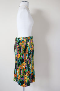 1970s Psychedelic Skirt - Velour - Green / Multicolours - S / UK 10