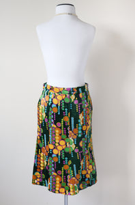 1970s Psychedelic Skirt - Velour - Green / Multicolours - S / UK 10