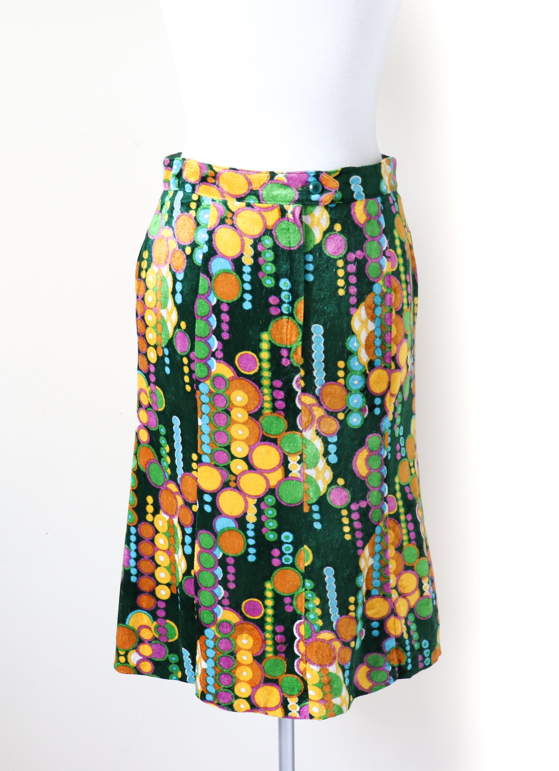 1970s Psychedelic Skirt - Velour - Green / Multicolours - S / UK 10