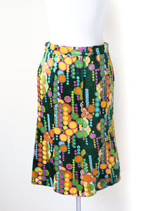 1970s Psychedelic Skirt - Velour - Green / Multicolours - S / UK 10