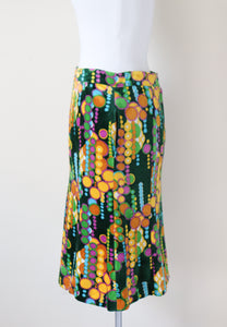 1970s Psychedelic Skirt - Velour - Green / Multicolours - S / UK 10
