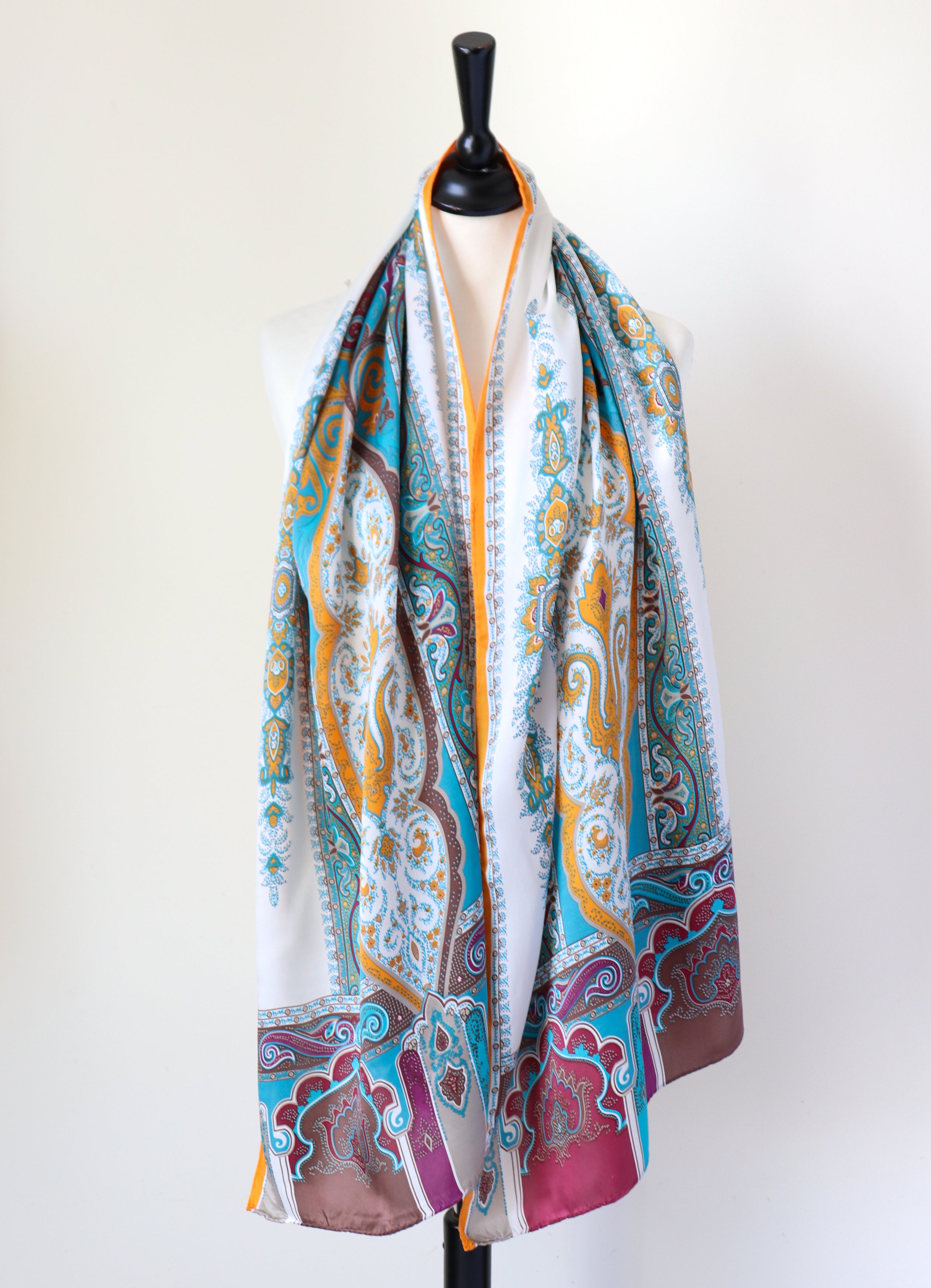 Paisley Print long Silk Scarf - Multicolours - LARGE