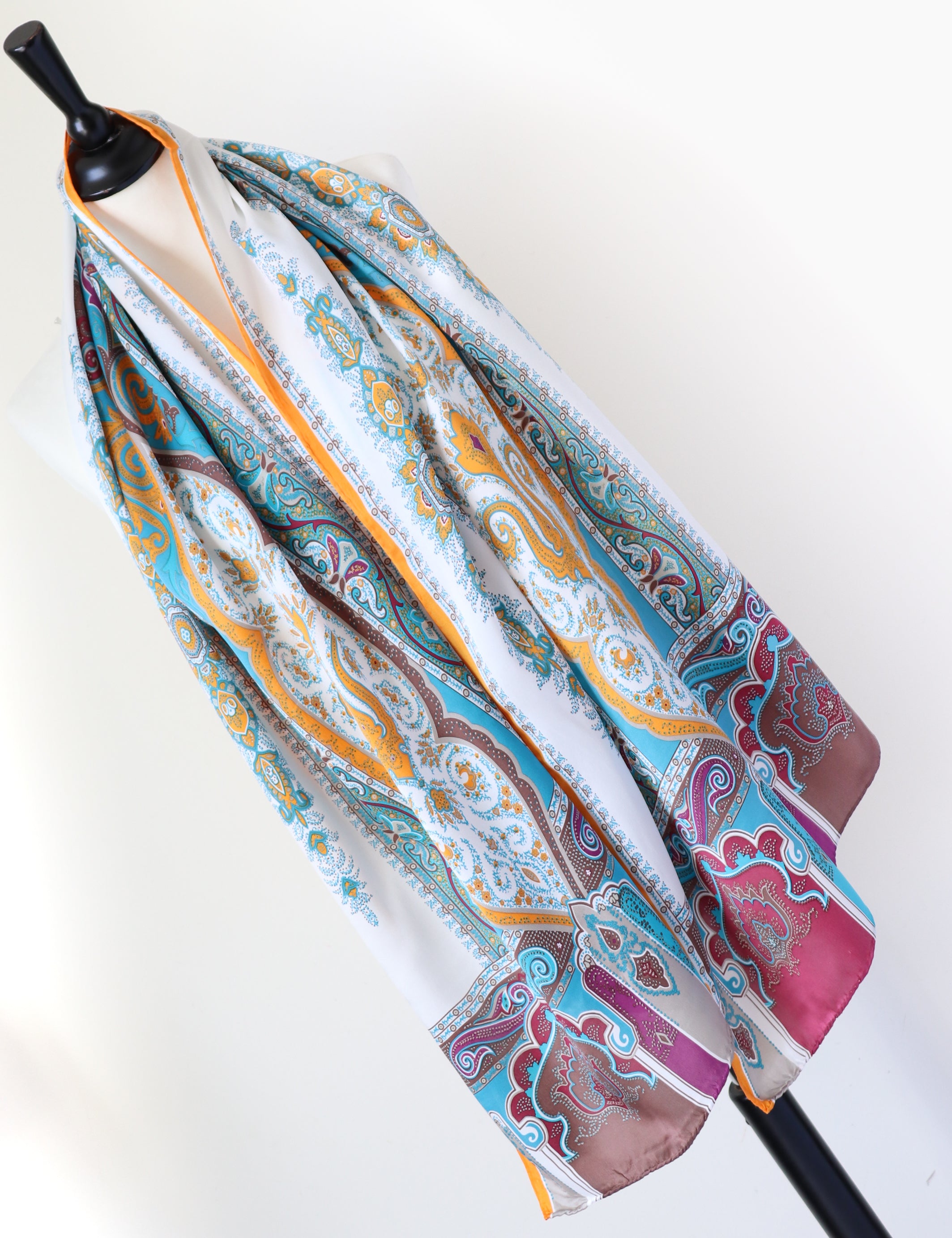 Paisley Print long Silk Scarf - Multicolours - LARGE