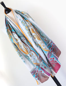 Paisley Print long Silk Scarf - Multicolours - LARGE
