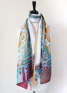 Paisley Print long Silk Scarf - Multicolours - LARGE