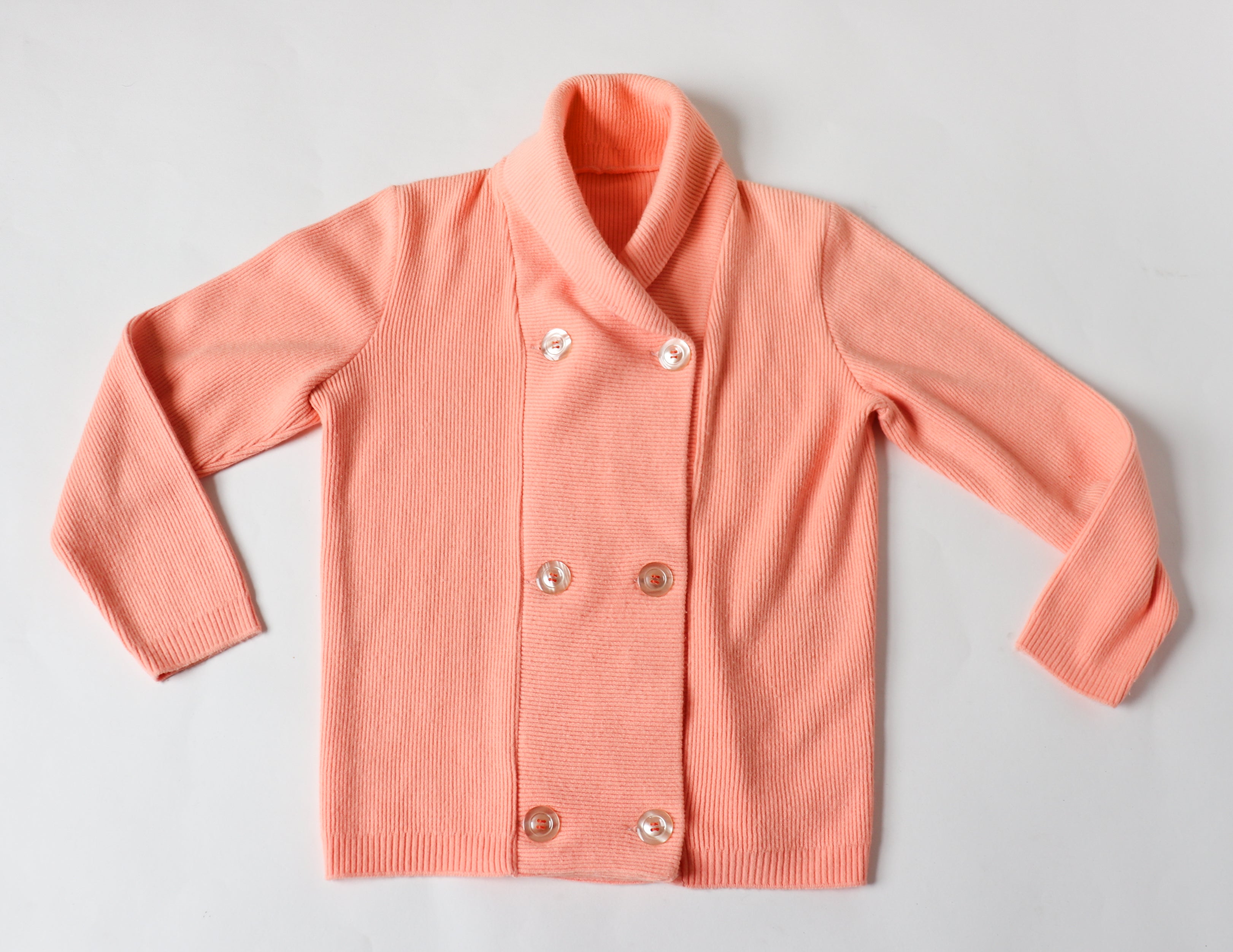 Double Breasted Cardigan Jacket - Peach Orange - Wool Blend  S - UK 8 / 10