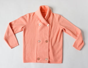 Double Breasted Cardigan Jacket - Peach Orange - Wool Blend  S - UK 8 / 10