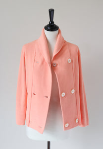 Double Breasted Cardigan Jacket - Peach Orange - Wool Blend  S - UK 8 / 10