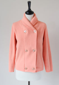 Double Breasted Cardigan Jacket - Peach Orange - Wool Blend  S - UK 8 / 10